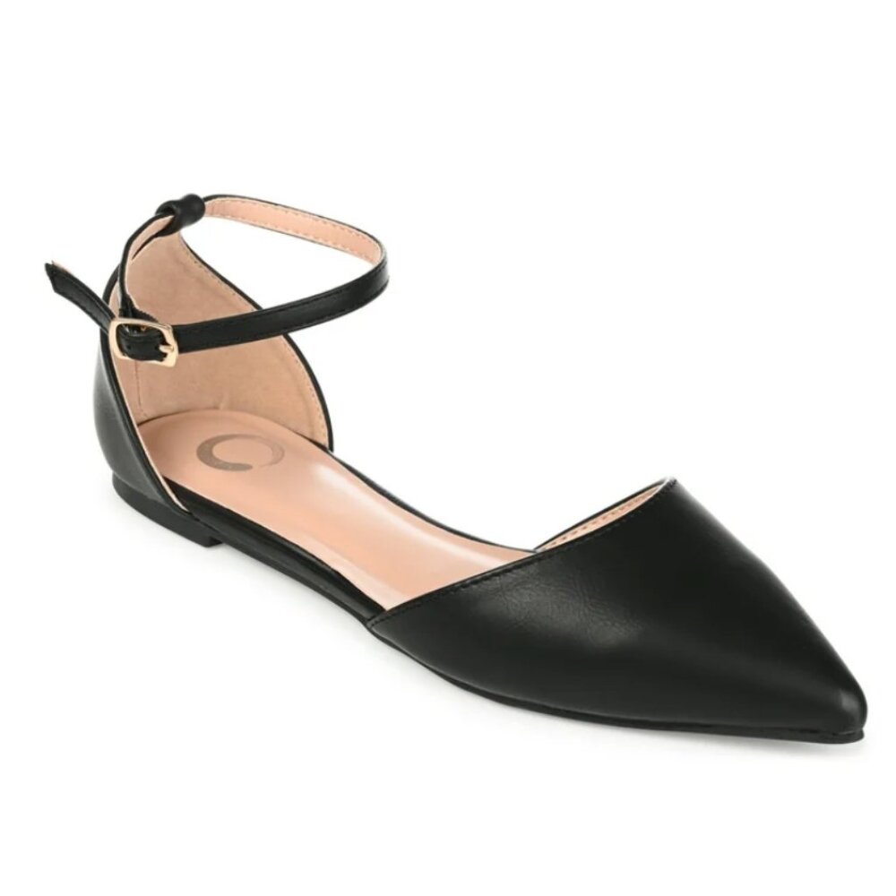 Journee Womens Reba Buckle Pointed Toe Ballet Flats, size 6M